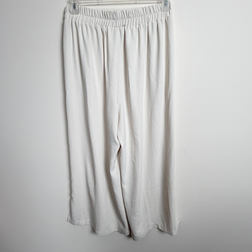 Melloday Wide Leg Crop Pants Womens L Cream Pull On Side Slit Culottes - Picture 2 of 16